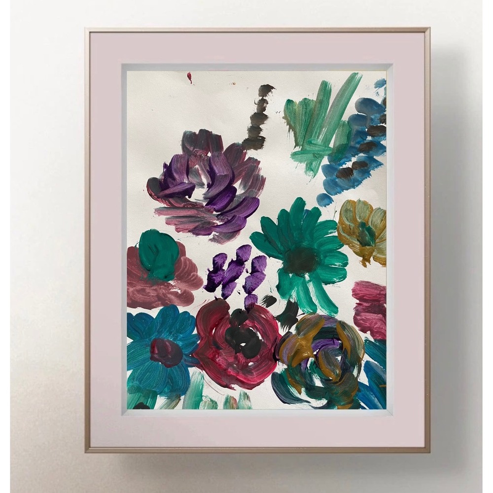 Original Abstract Floral Painting 8.5x11 Vibrant Textured Botanical Art Multi
